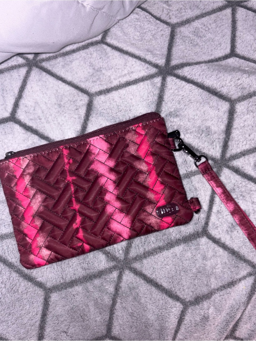Quilted Satin Wristlet Clutch - Hot Pink